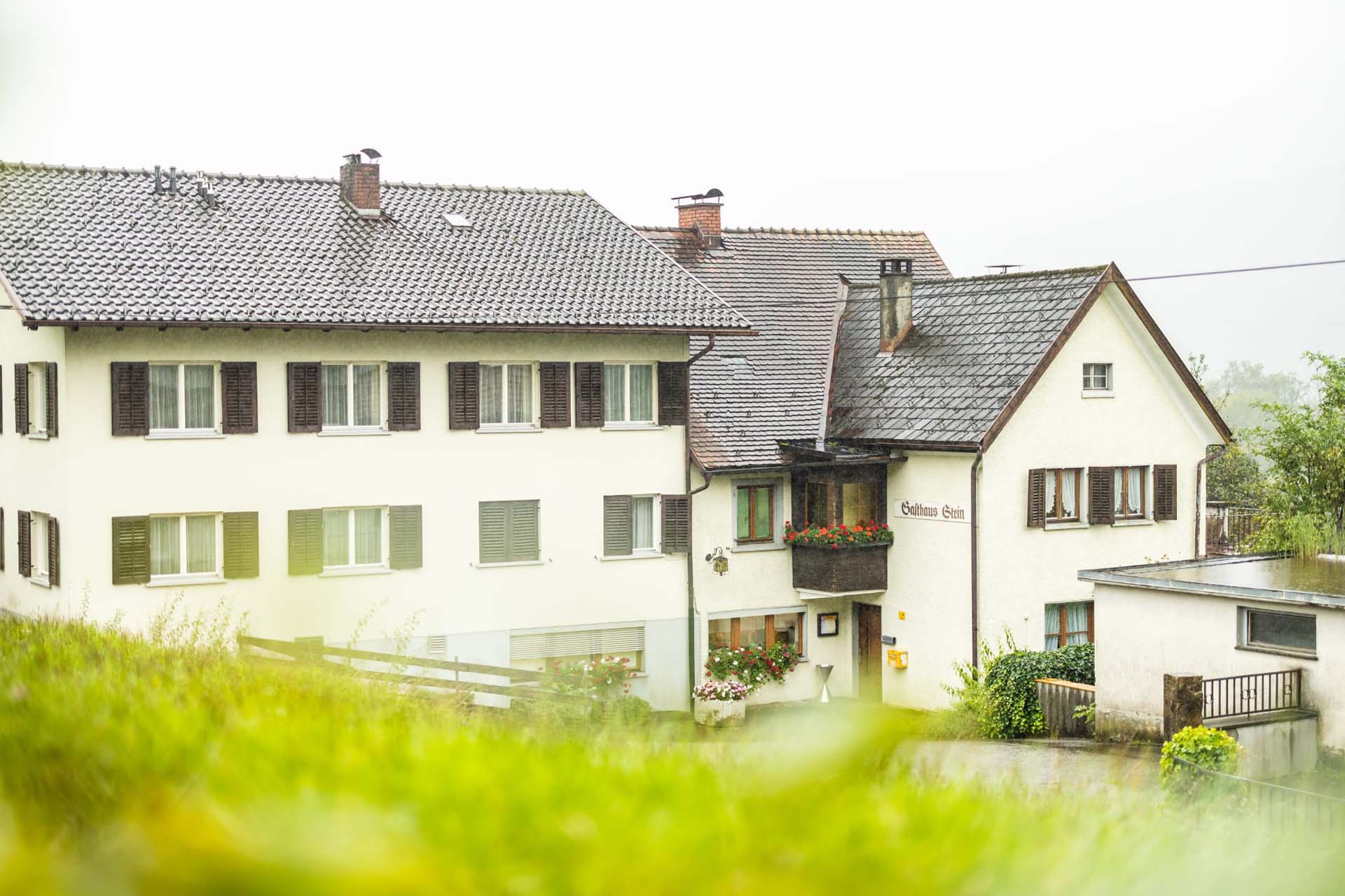 Göfis von oben mit Bergpanorama
